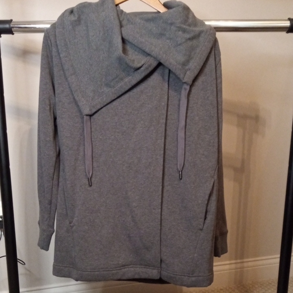 Zella Gray Asymmetrical Jacket with Oversized Collar